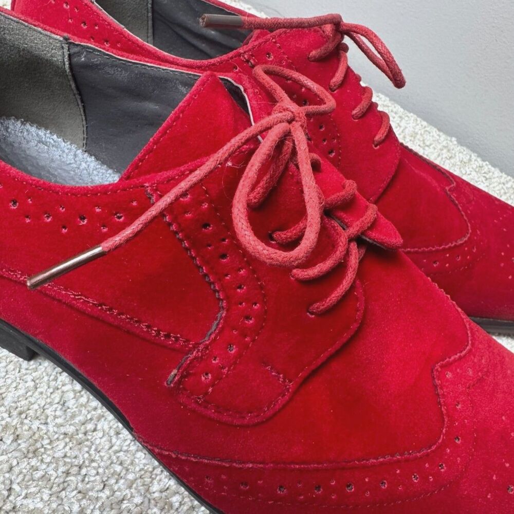 Bravo Milano Men's 10.5W Red Suede Wingtip Derby Oxford Dress Shoes Wide Formal